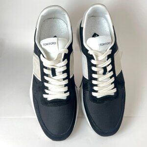 Tom Ford Technical Sneakers Black White Leather Lace-Up Men Shoes Size 10
